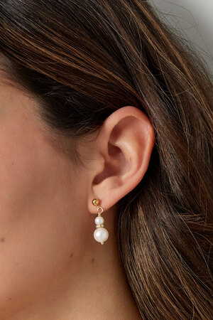 Earring with two pearl pendants - gold h5 Picture3